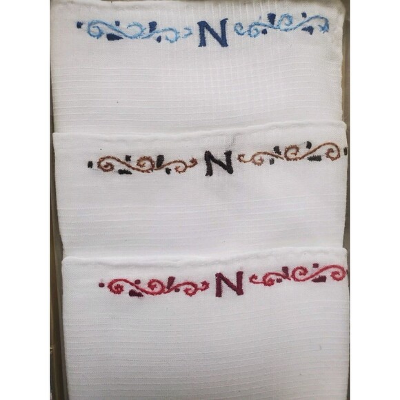 3 NIB Towncraft VTG Handkerchiefs Hand Rolled Embroidered Cotton "N" Rockabilly - Picture 4 of 5